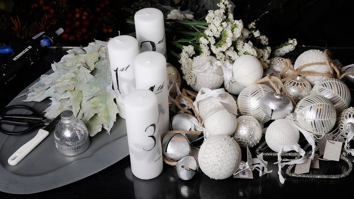 white-silver-christmas-floral-centerpiece-materials